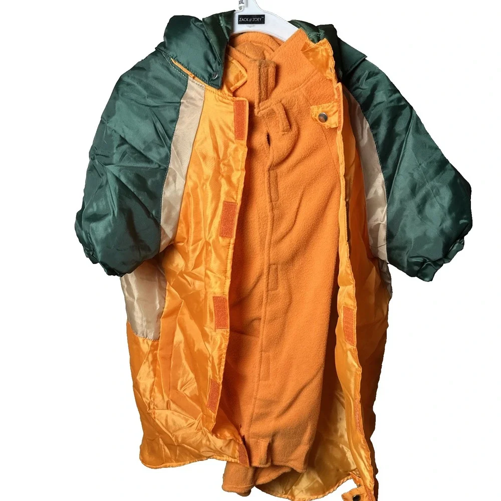 Zack & Zoey 3 In 1 All Terrain Dog Jacket XXL Hunter Green Orange Hooded NEW